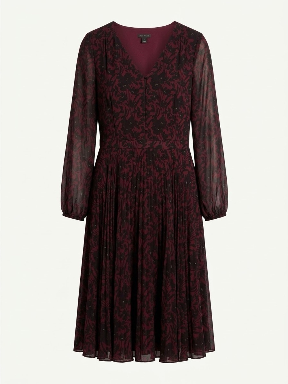 Ann Taylor Burgundy Floral Pleated Flare Midi Dress